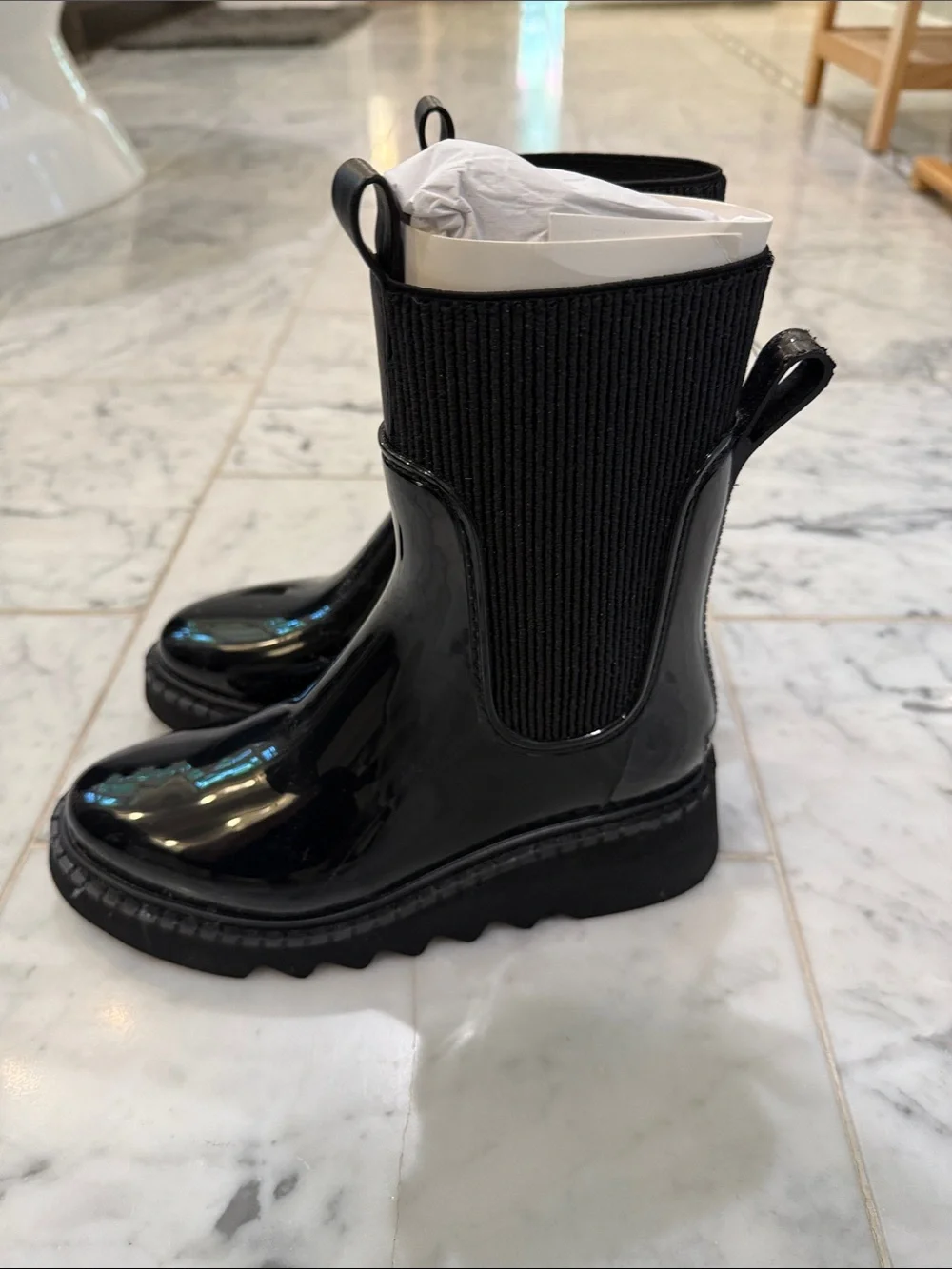 Dolce Vita Black Patent Chelsea Rain Boots